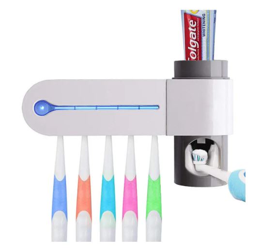 3 in 1 Wall Mounted Toothbrush Holder UV Sterilizers Dispenser Kids Adults