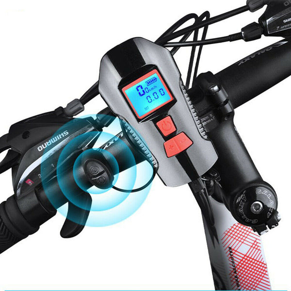 5 in 1 Bike Speedometer Odometer Front Light Horn Flashlight LED